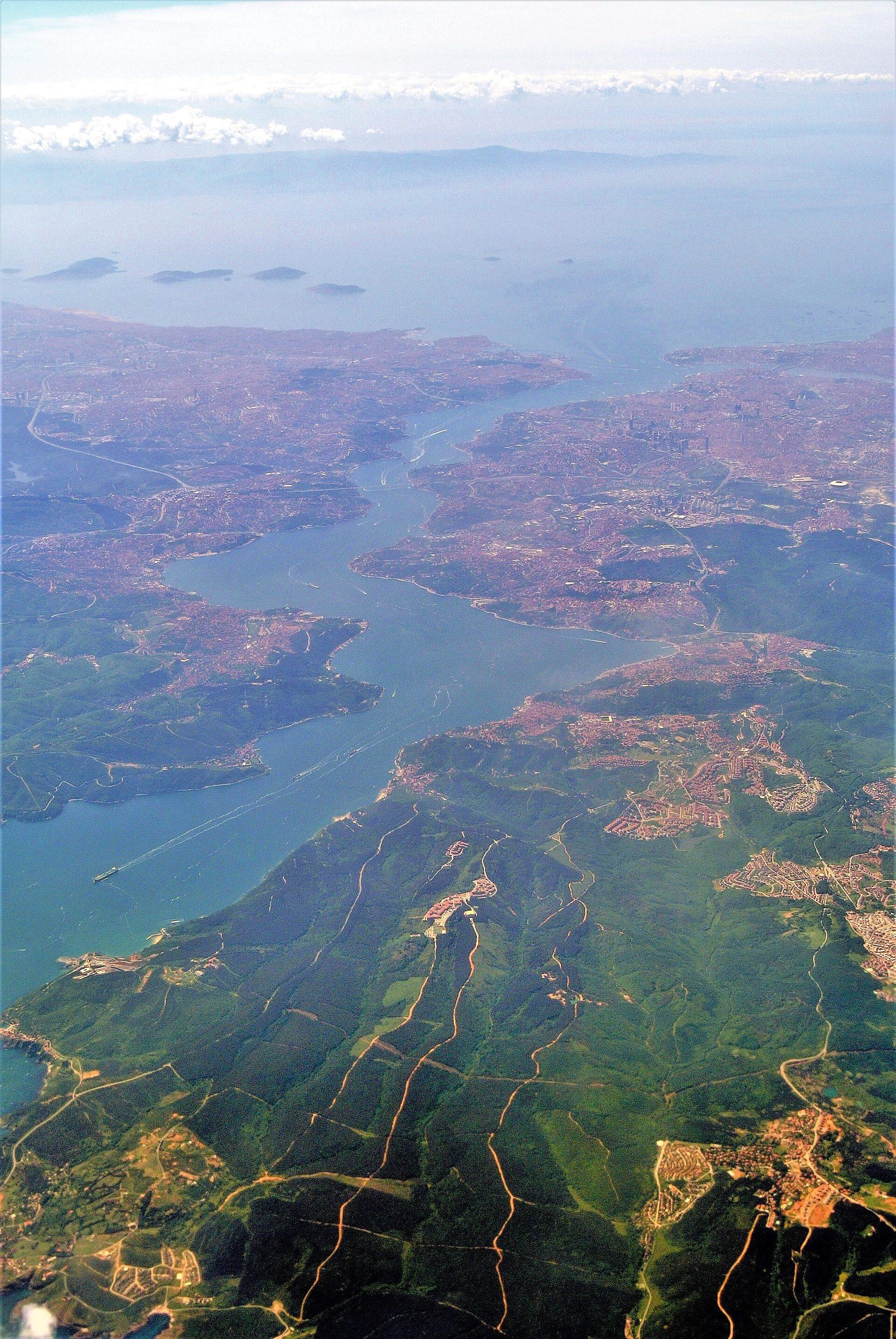 Aerial view of the Bosphorus connecting Istanbul's European and Asian sides