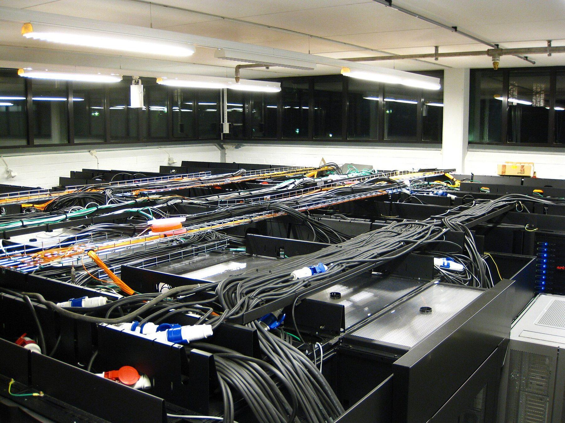 Physical computing and network infrastructure inside a server room